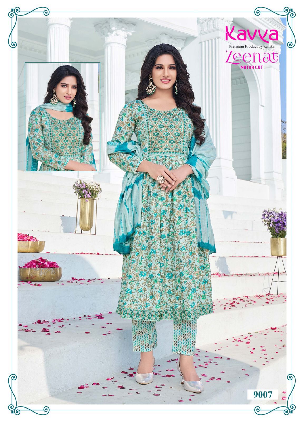 Zeenat Vol 9 By Kavya Naira Cut Printed Kurti With Bottom Dupatta Wholesale Online